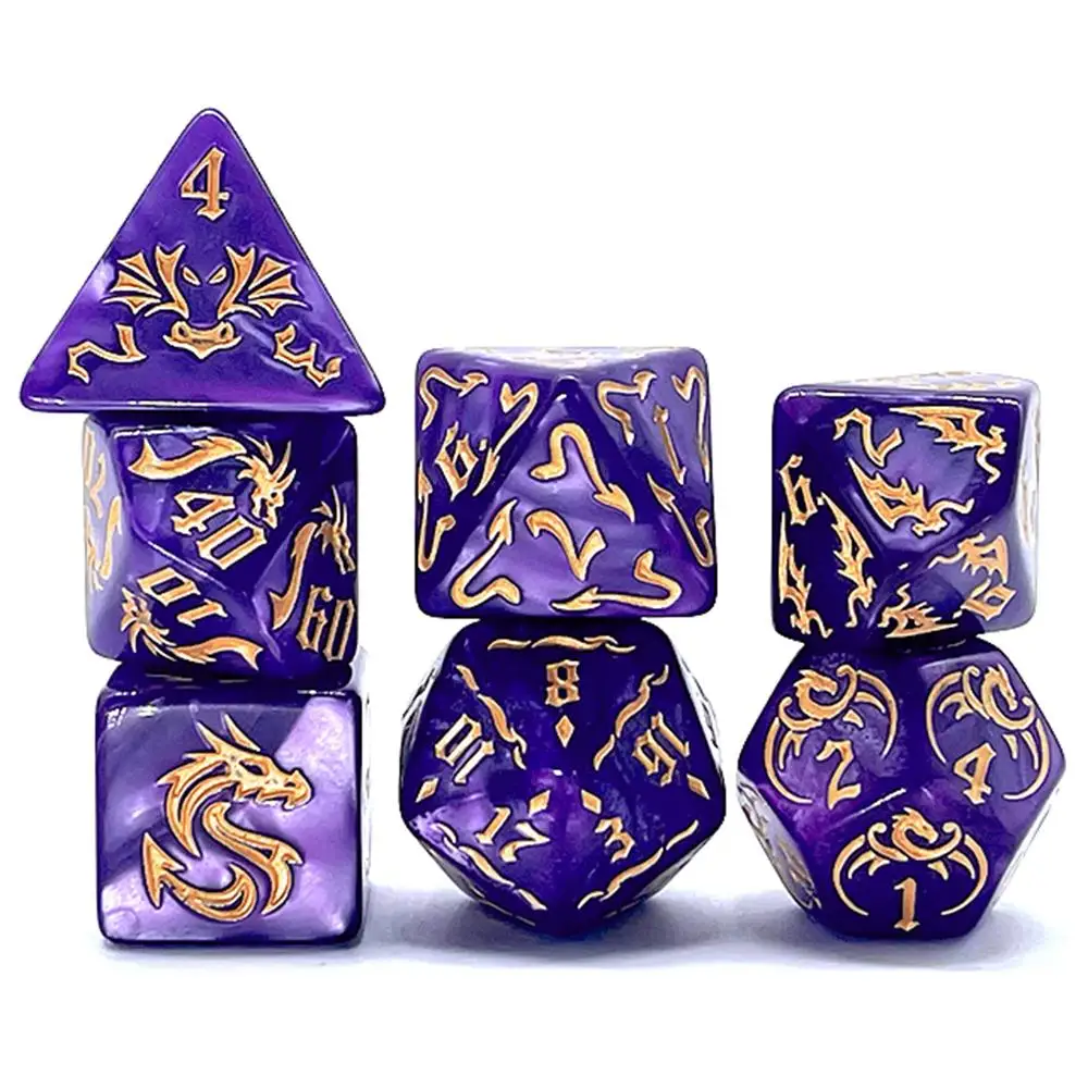 7Pcs Acrylic DND Dice Set Gold Dragon Pattern Polyhedral RPG Dice For Tabletop Role Playing Board Game DND Dice Set