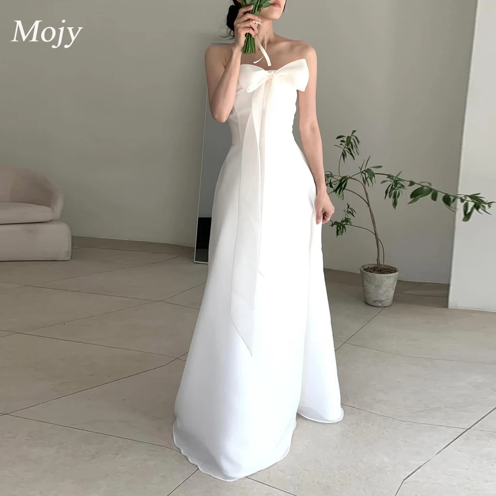 

Mojy Простое свадебное платье трапециевидной формы с бантом, корсет без бретелек, длиной до пола, из органзы цвета слоновой кости, корейское свадебное платье для фотосессии по индивидуальному заказу