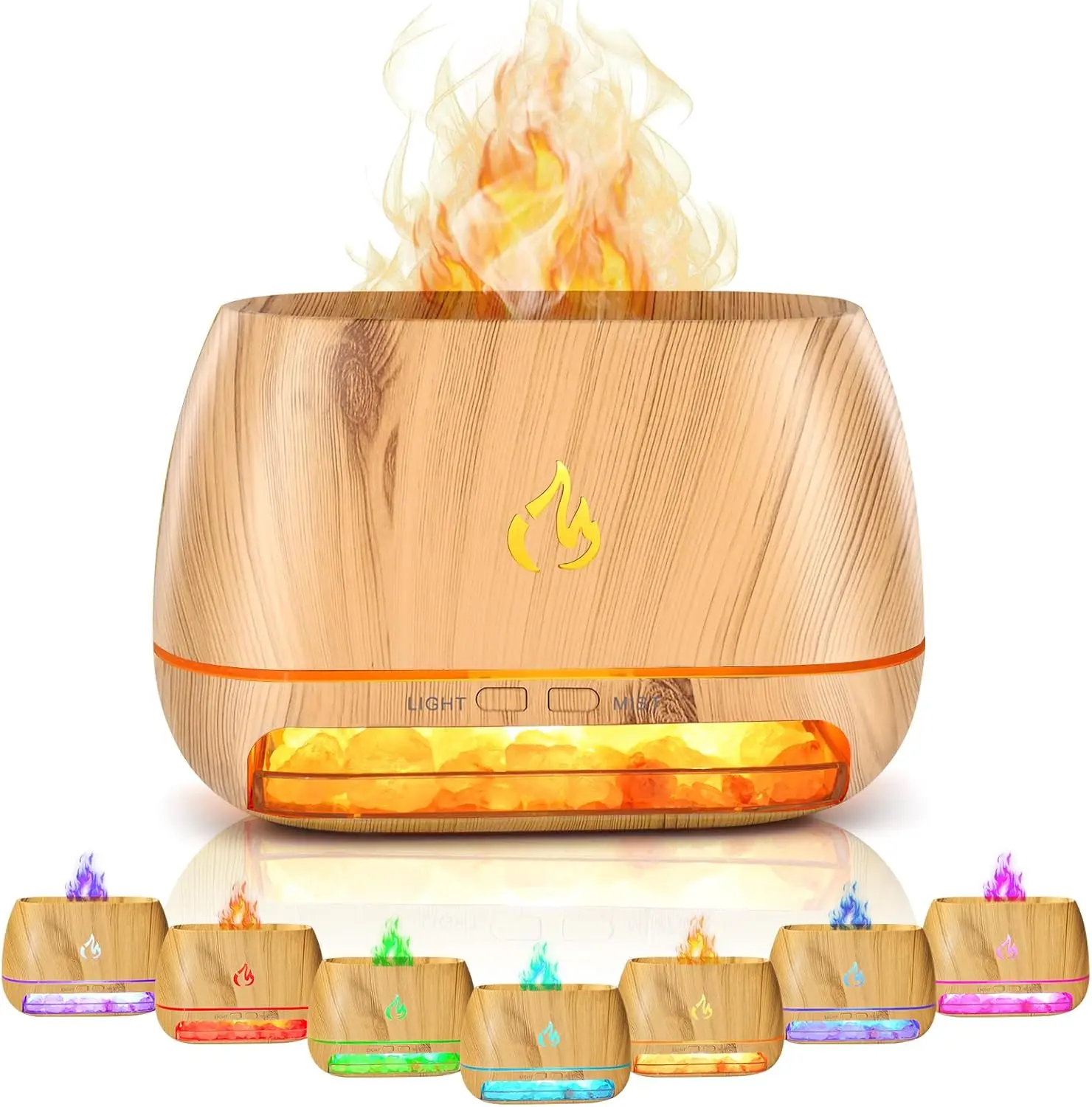 

2026 New Upgrade Flame Essential Oil Diffuser, 7 Colour Lights Aromatherapy Diffuser & Himalayan Pink Salt Rock Lamp, Waterless