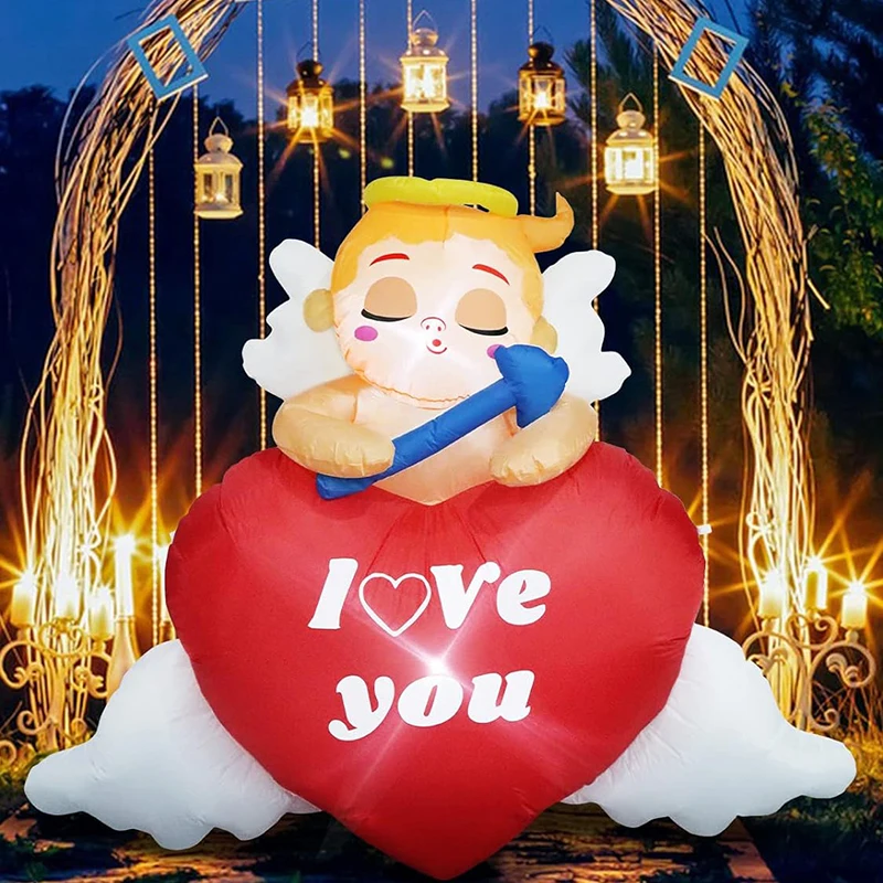 Valentine's Day Inflatables Cupid Love Heart 5FT Build-in LED Lights Blow Up Yard Decoration Sweet Valentines Inflatable Toys