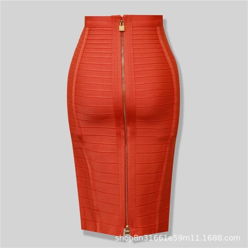 QICHE Women High Waist Bodycon Mini Skirt Striped Double Zipper Opening Bandage Skirt Sexy Nightclub Casual Bottoms
