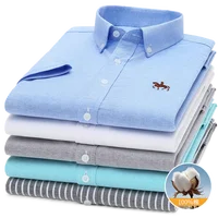 Camisa Oxford 100% de algodón para hombre, camisa informal de manga corta con bordado de caballo sin bolsillo y camisa sólida de talla grande S-6XL