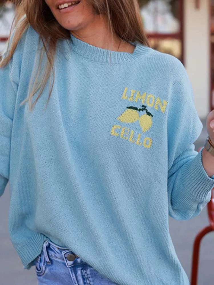 

Women's round neck lemon pattern pullover woven with wool, versatile, fashionable, casual and loose, suitable for daily travel
