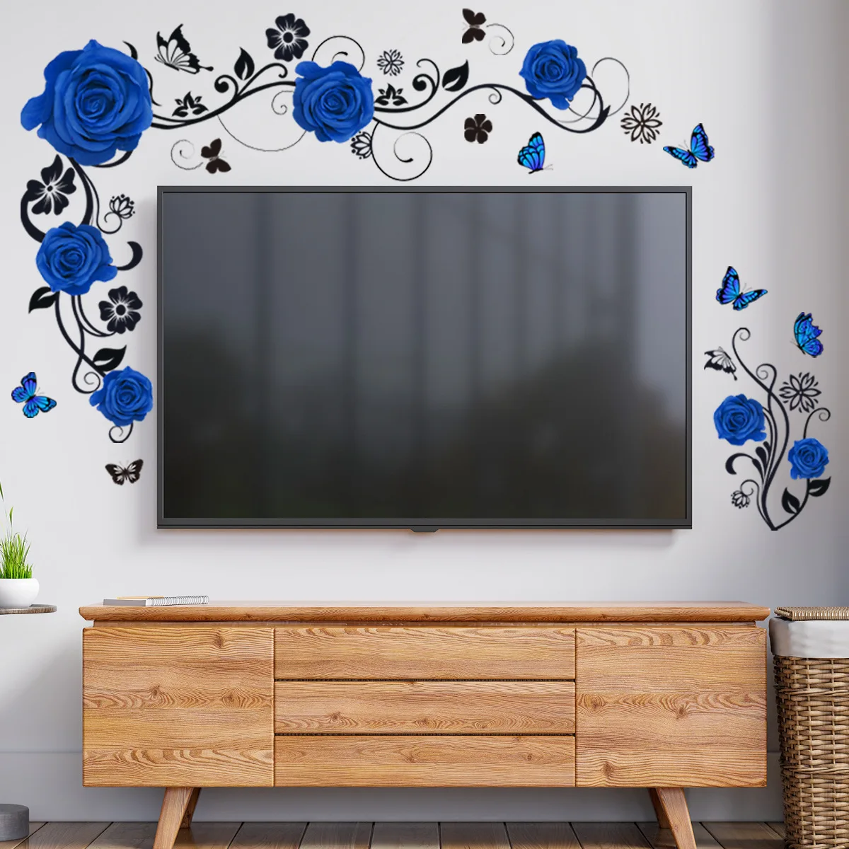 30*90cm Blue Flower Vine Butterfly Wall Stickers Living Room  Background Wall Home Decorative Wall Stickers Wallpaper Ms2315