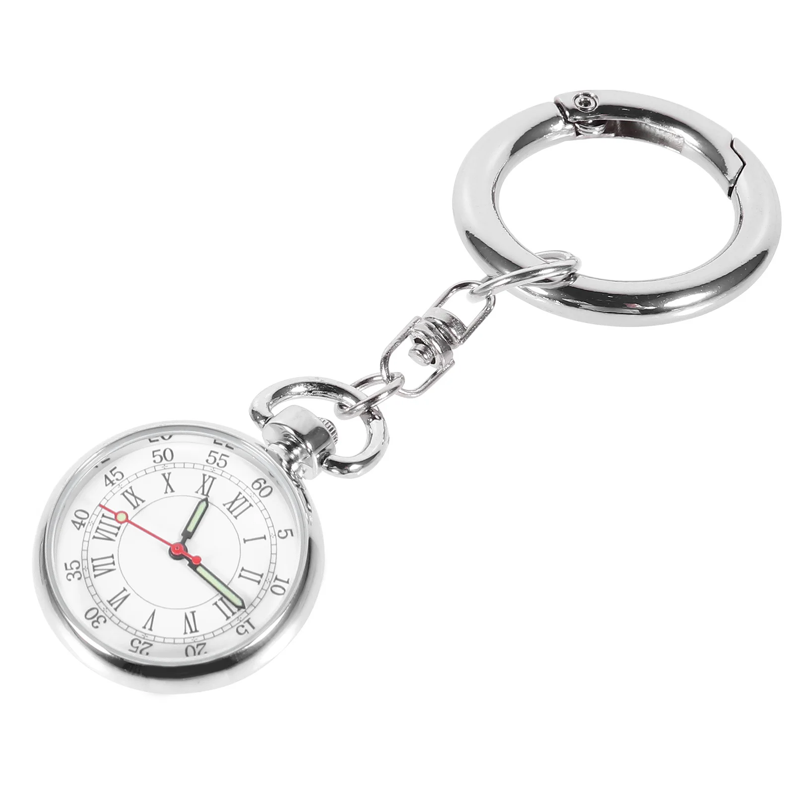 

Quartz Movement Nurse Watch Silver Luminous Pocket Hanging Watch Key Ring Portable Practical Nurses Gift Key Ring Watches