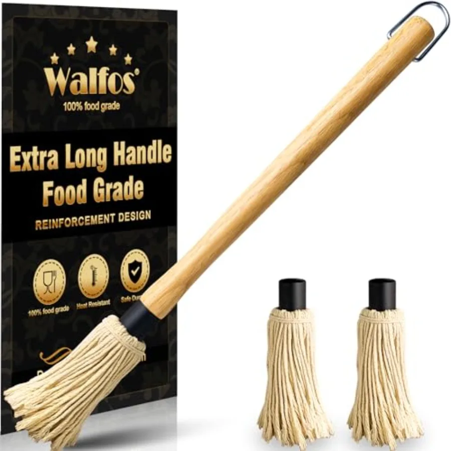 

Brushes for Sauce, Grilling Basting Mop Wooden Long Handle with 3 Heads, for Grilling, Barbecue, Smoking Steak 18
