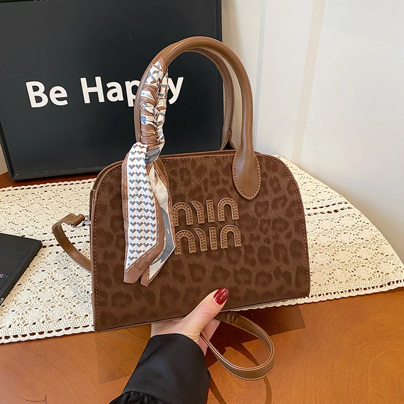 

2025 Leopard Print Tote Bag, Spacious Scarf Strap Purse for Women, Vintage Letter Shoulder Crossbody Minimalist Day to Night Bag
