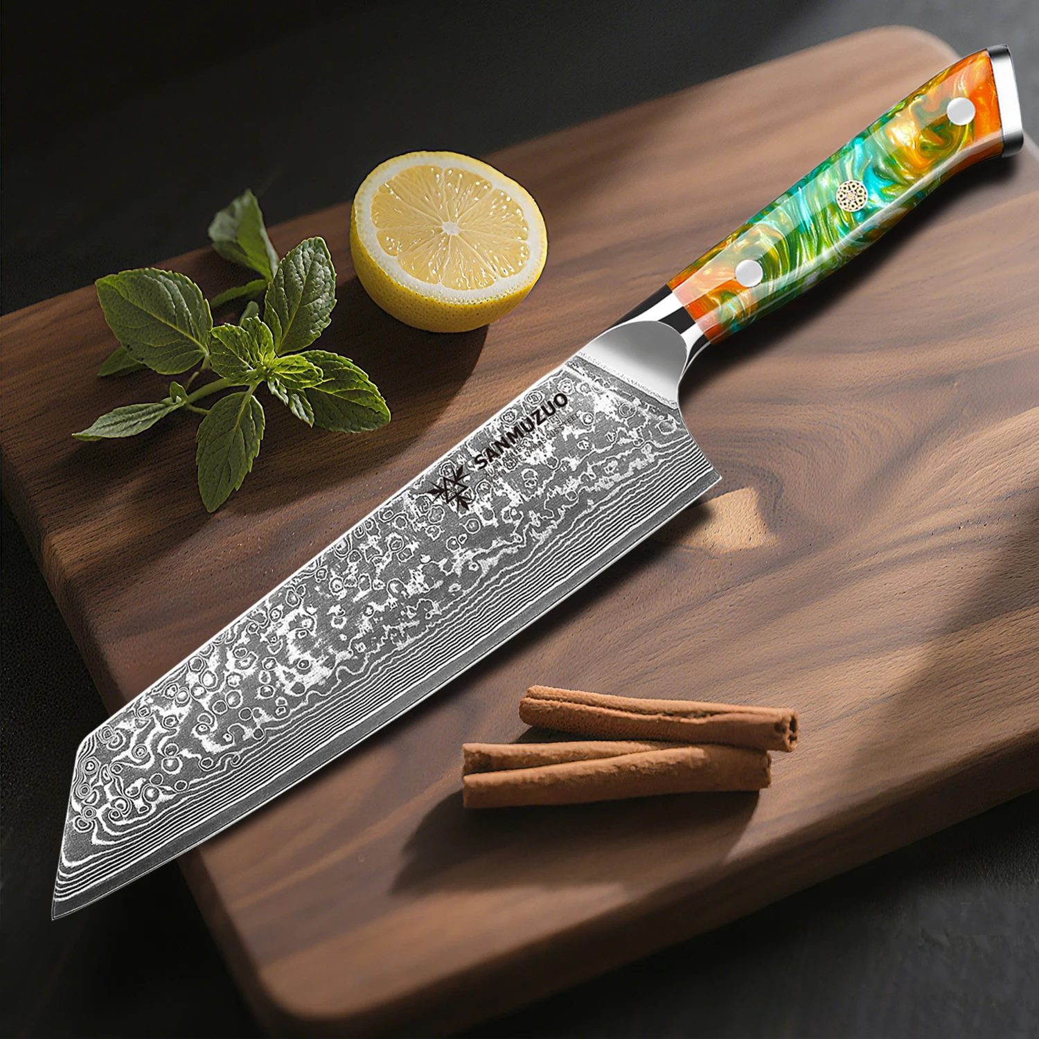 SANMUZUO 8,5 Zoll Kiritsuke – XUAN-Serie – Küchenkochmesser aus Damaststahl mit Harzgriff zum Kochen von Heimwerkzeugen 3