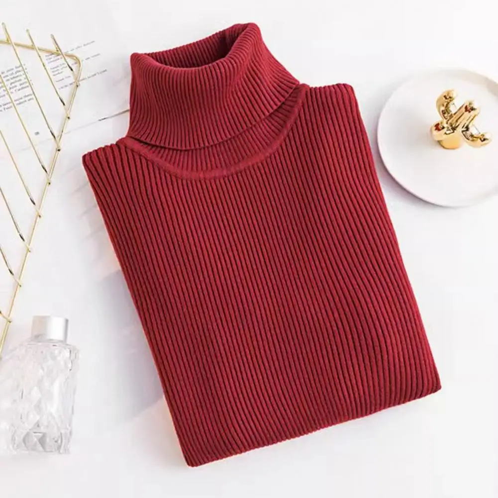 

Ribbed Tops Elegant Turtleneck Sweater for Women Slim Fit Knit Top with Long Sleeves Stylish Ribbed Design for Wear Elastic