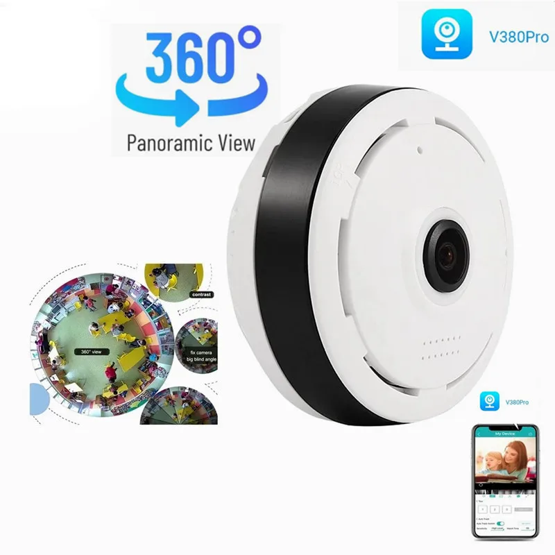 

360 Degree Wifi Panoramic Cameras 3MP Security Protection Fisheye IP Smart Home Night Vision CCTV Surveillance Cameras V380 Pro