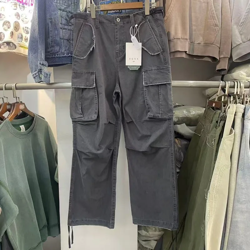 

American Retro Street Multi-ket Work Pants Wide Leg Casual Trousers ex INS Trendy Brand Cotton Straight Leg Zipper mid...