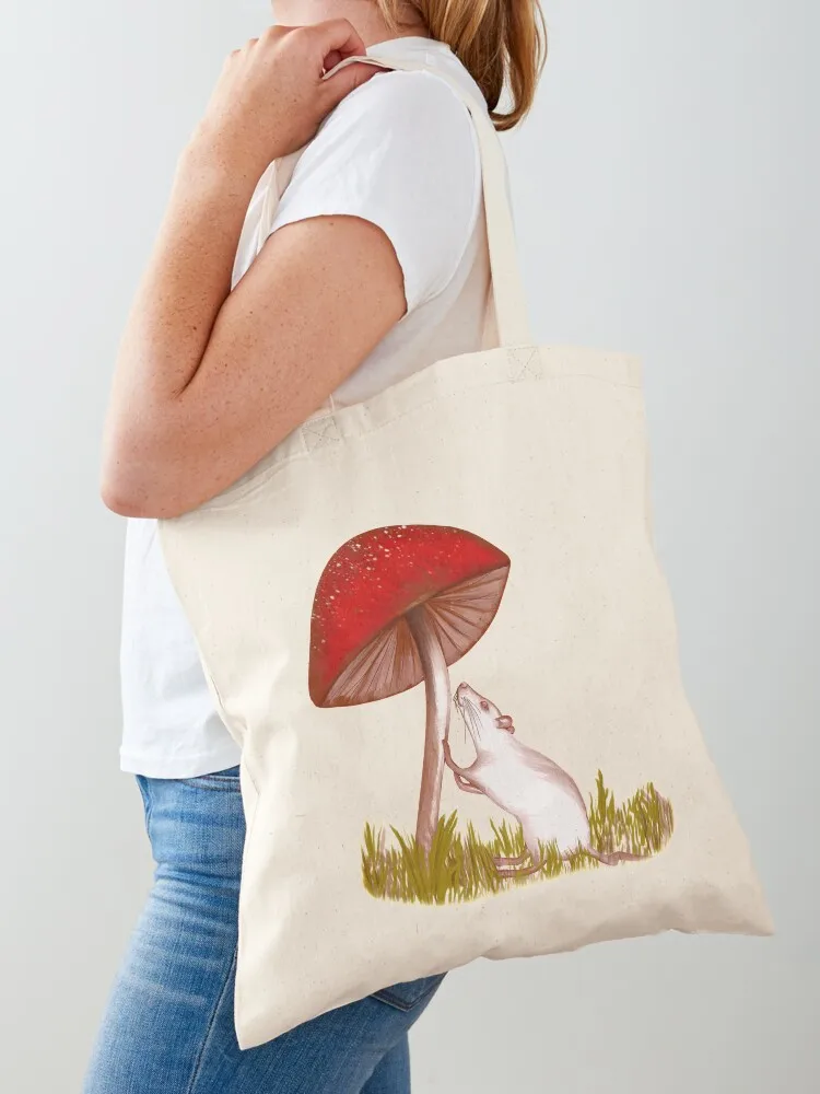 

Albino Rat Under a Mushroom Tote Bag Lady bags Women's handbag women bag Women's beach bags