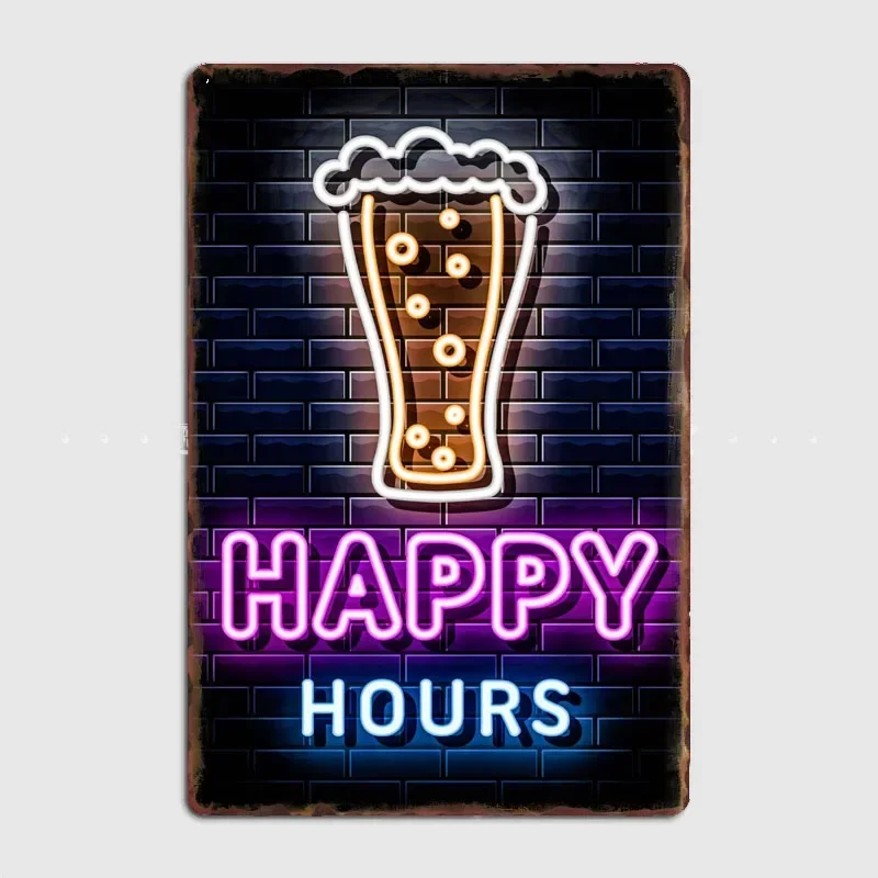Poster Retro Metal Posters Sign Garage Club Indoor Wall Room Decoration Home Decor Happy Hours Beer Party Bar