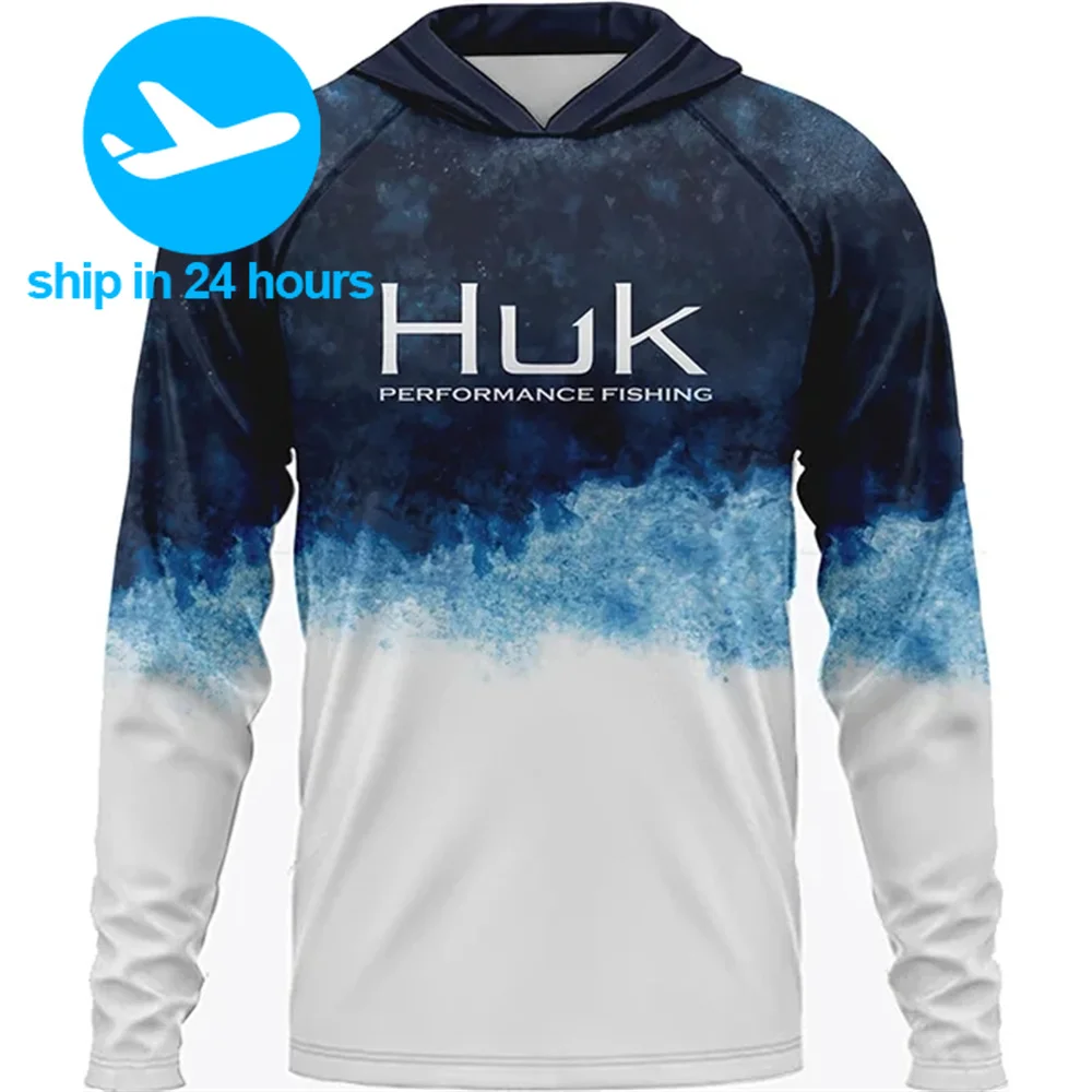 HUK-camisas de pesca com capuz para homens, camisas respiráveis, roupas de pesca, upf 50 plus, verão