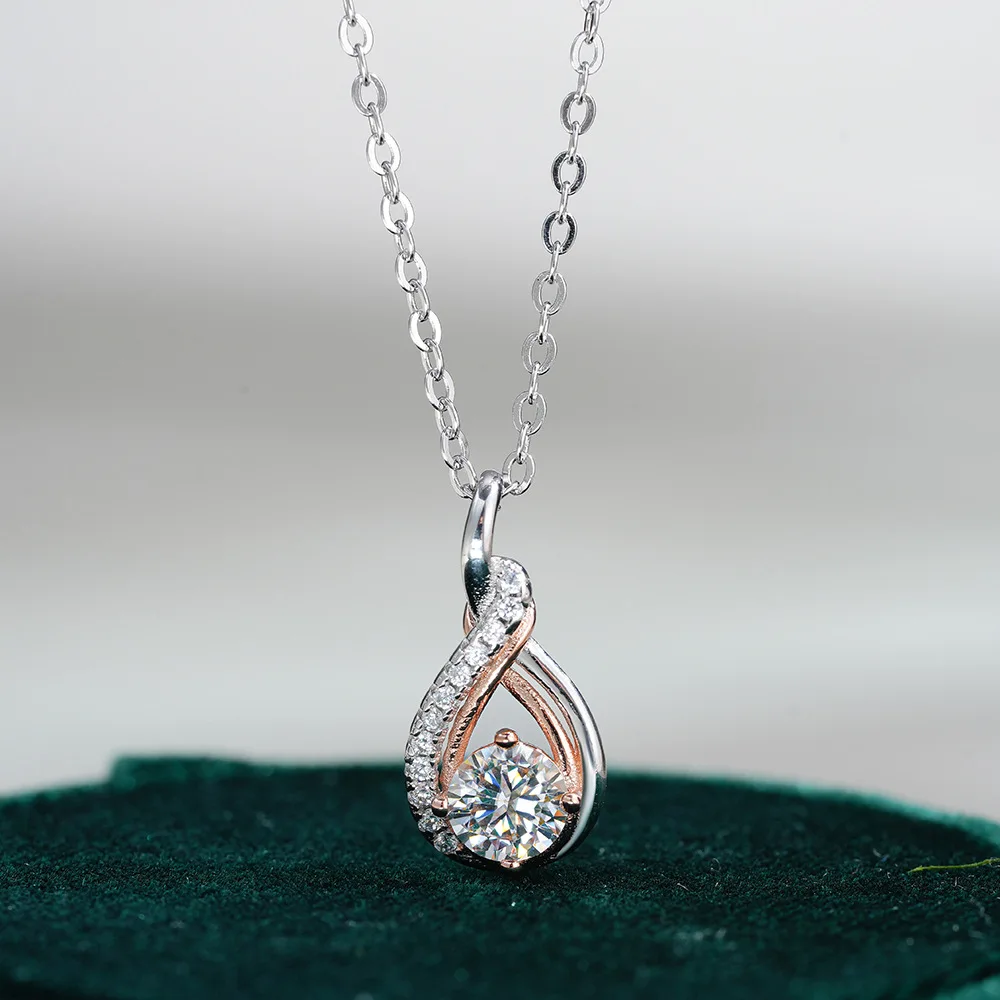 

TY 925 Sterling Silver Necklace For Women 0.5CT Moissanite Zircon Sterling Silver Pendant Necklace D VVS1 Multicolor Rose Gold