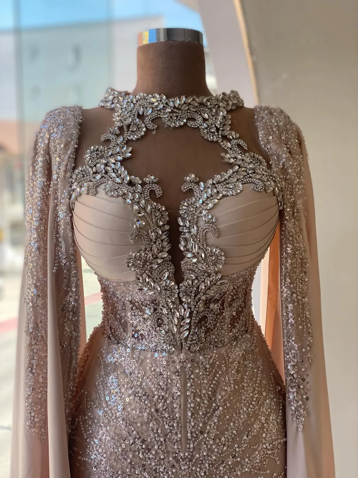 Crystal Pink Beaded Satin Evening Dress High-End Banquet Party Dress Long Mermaid Dress Haute Couture Dress Shoulder Trail Dress