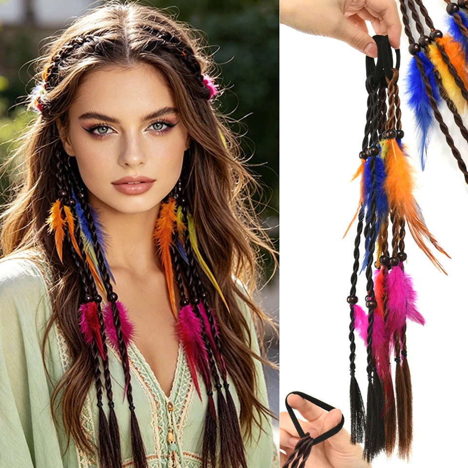 16 inch Braided Ponytail Wig With Rubber Band Synthetic Fiber Color Feather Braid Wig Suitable for Women's Holiday Parties