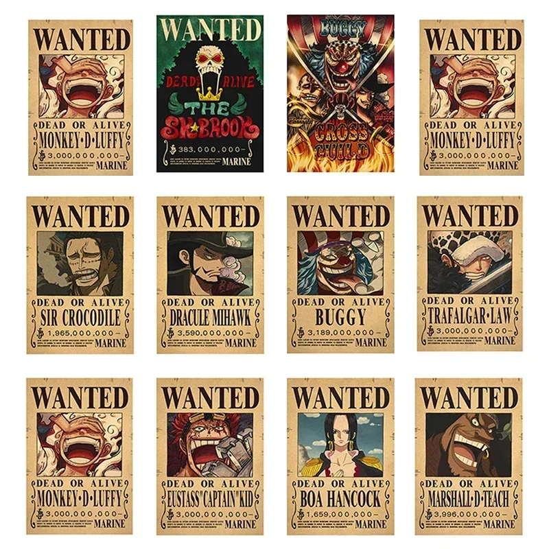 Uma peça anime luffy 3 bilhões de recompensa uma peça queria cartaz retro papel kraft animação pintura parede dormitório papel de parede