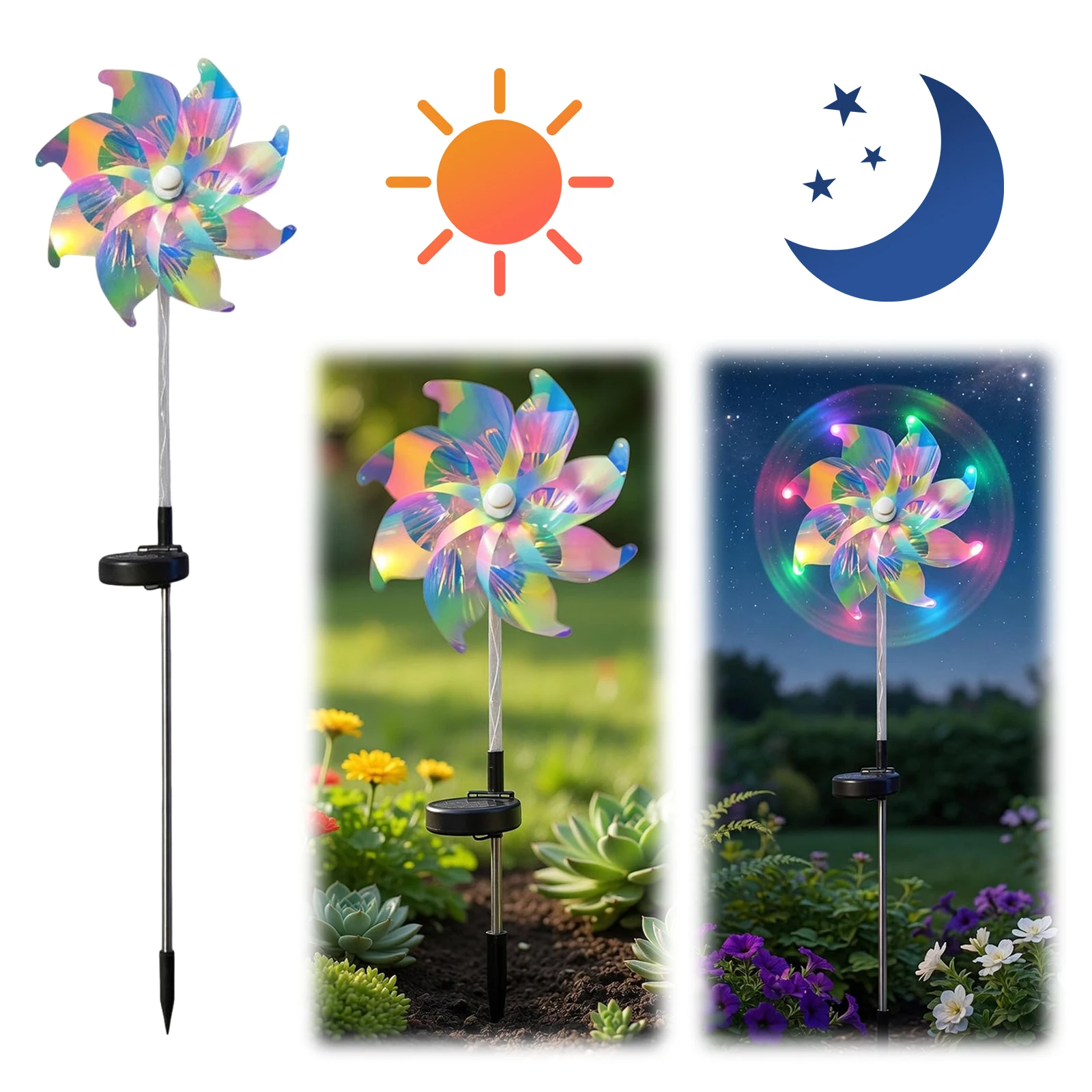 Solar Rainbow Pinwheel Garden Light with LED Solar Lights Creative Pinwheel Lighting Stake for Lawn Patio Walkway Flower Bed view 6