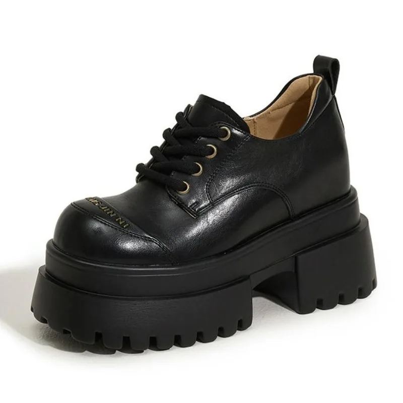 

Новые весенние женские туфли-лодочки 9,5 см, модные женские уличные лоферы на толстом каблуке, женская кожаная повседневная обувь, женская обувь