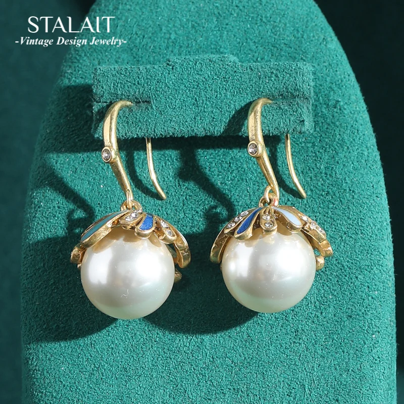 

Vintage Drop Dangle Pearl Earrings Woman Elegant Luxury Brands High Quality Enamel Weddings Designer Bridesmaids Gifts Antique