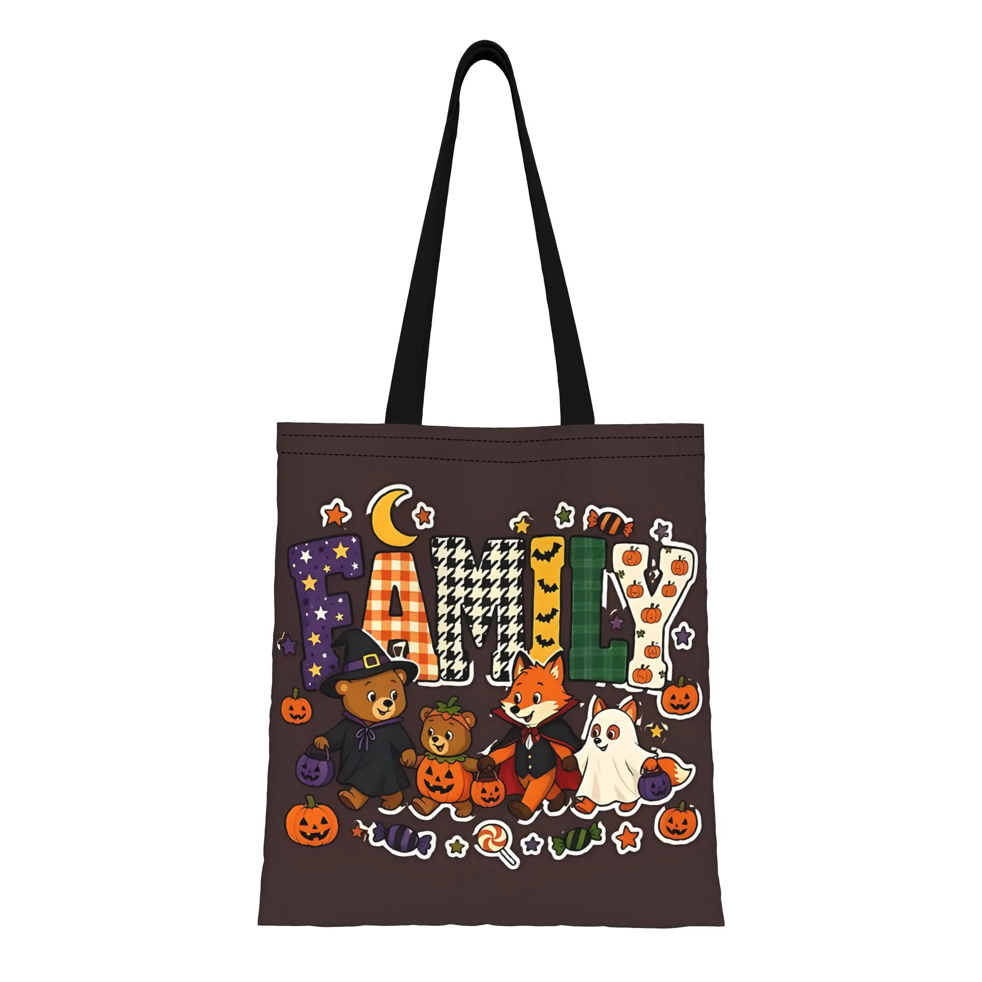 Family Letter Block    Halloween Trick Or Treat Group  canvas tote bag,  urban style for daily shopping and casual outings