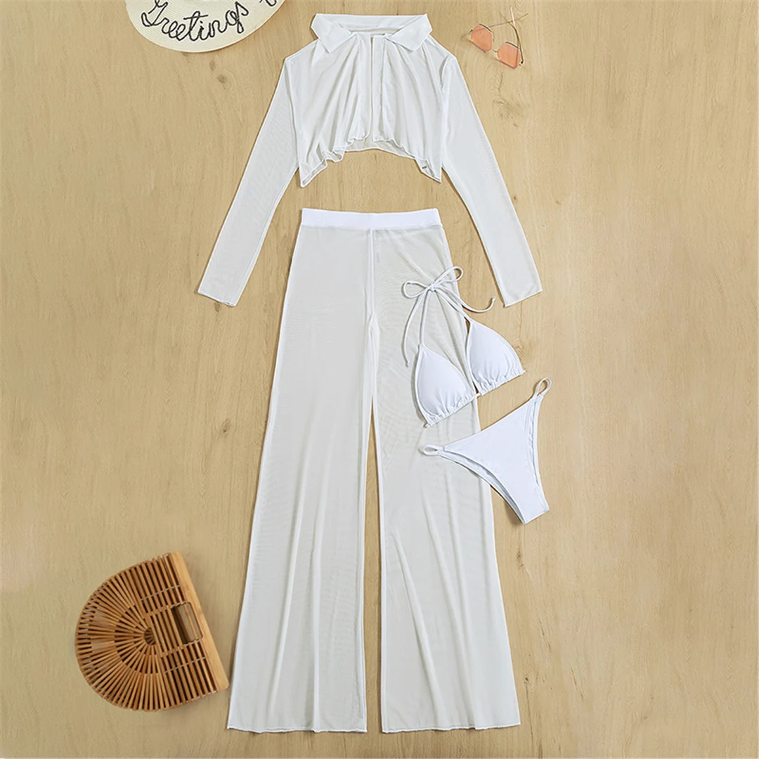 Langärmelige Hose, Neckholder-Bikini mit hohem Beinausschnitt, Damen-Badeanzug, Damen-Bademode, vierteiliges Bikini-Set, Badeanzug, Badebekleidung, Schwimmanzug V4860 – Detail 14