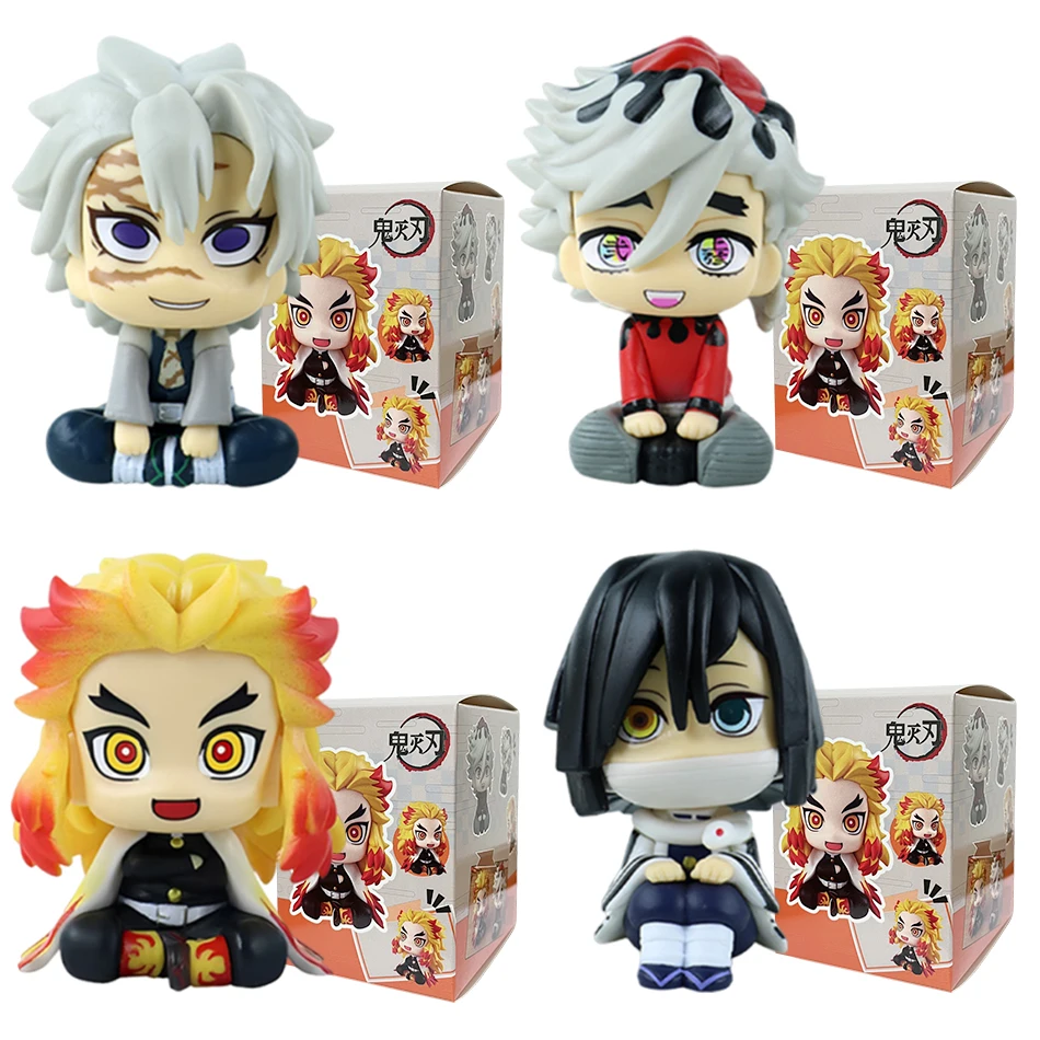 Anime Demon Slayer: Kimetsu no Yaiba – Flammen-Säule Aprikose Shoulang & Wind-Säule Shimomi Sitzfigur PVC-Modell Desktop-Anime-Spielzeug-Ornament