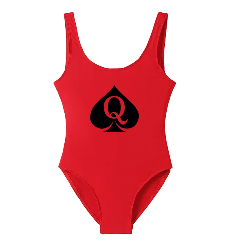 Women One Piece Swimsuit Sexy Bodysuit Queen of Spades Swimwear Black Swim Suit Backless Mayo Monokini Sexy Badpak One-Piece