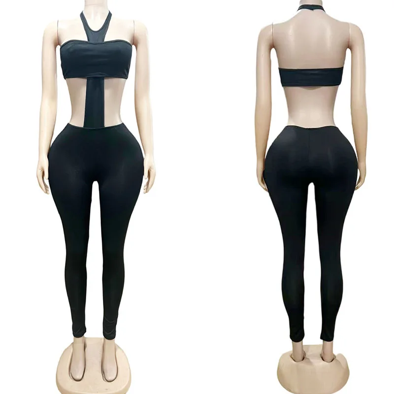Doyerl Tute da festa sexy per night club per donna Y2K Abbigliamento Rave Outfit Halter Backless Skinny Bodycon Pagliaccetti Tuta da donna