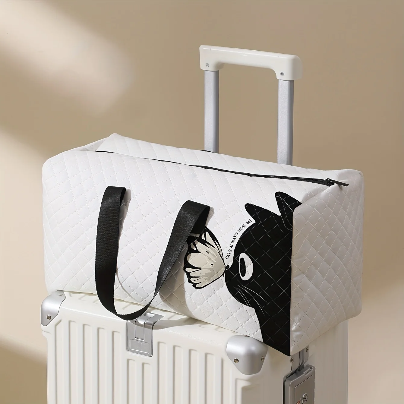 1 pezzo, borsa stampata con motivo a farfalla per gattino, custodia da viaggio di grande capacità in rete di diamanti, borsa da viaggio portatile alla moda