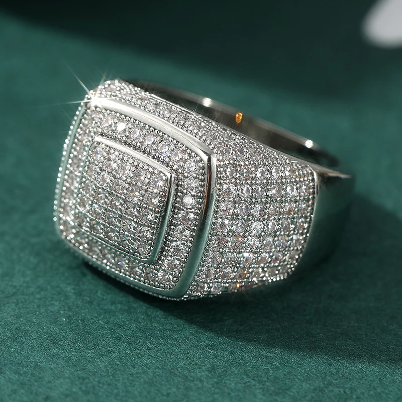 Luxury Silver Color Square Multiple Rows Inlaid White CZ Women's Ring Geometry Daily Wear Party Jewelry