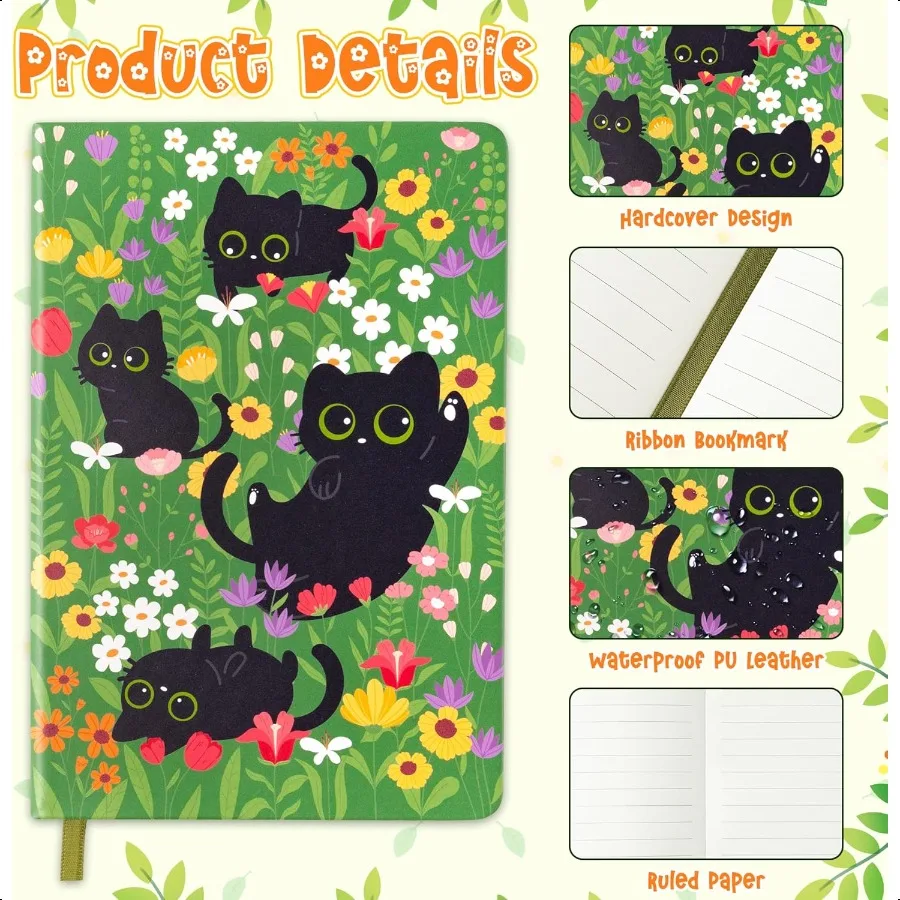 Hardcover Ruled Journal Notebook with Planner Stickers 196 Pages PU Leather Journal Notebook Journals Diary Notepad for Writing