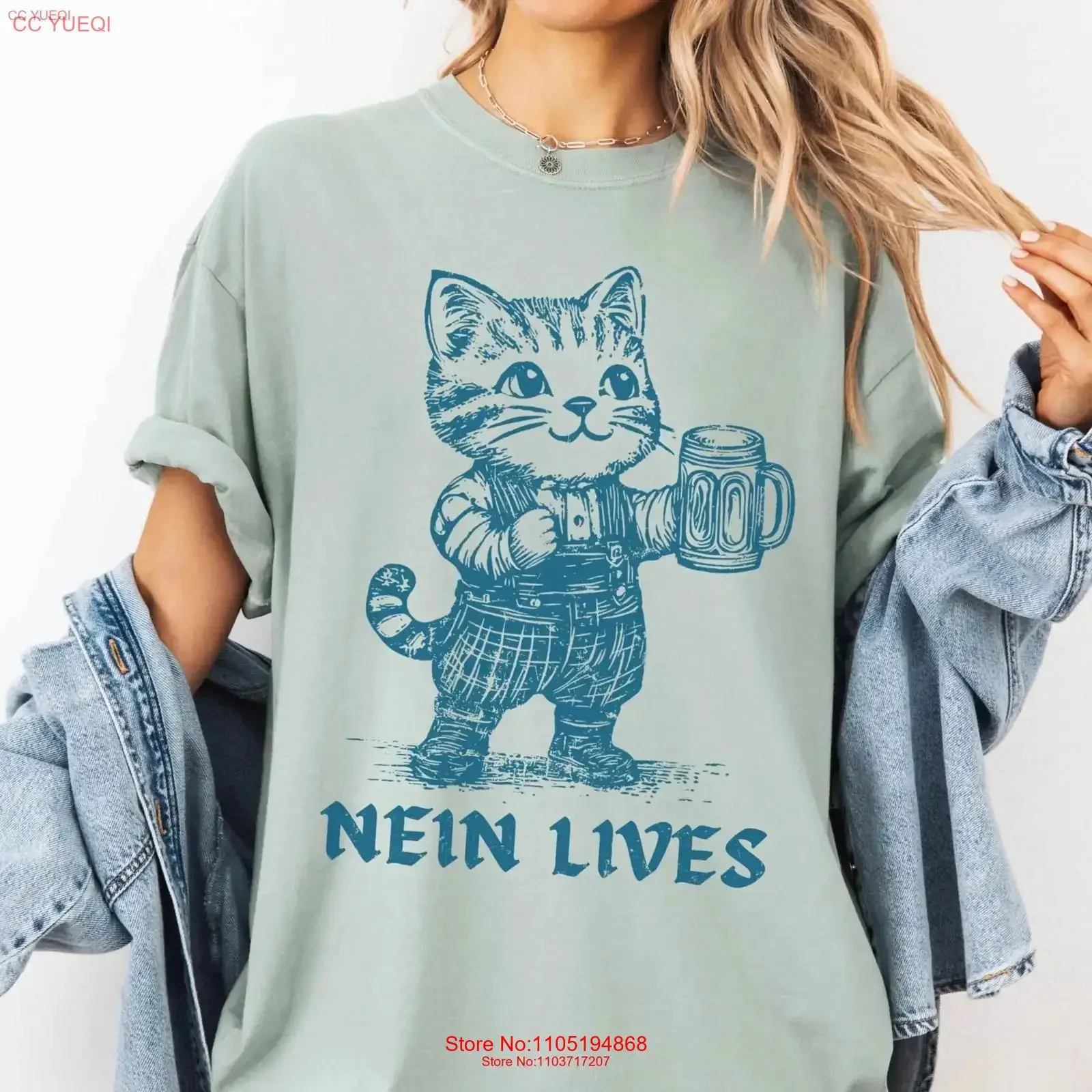 Oktoberfest Linocut Cat in Lederhosen beer stein Nein Lives Nine Ironic T Shirt Pun Weird wurst behavior let's get snitzeled