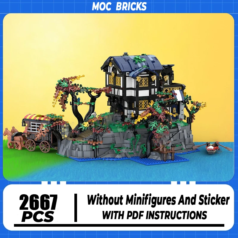 

Строительные блоки Moc, лесной коттедж по реке, модель технологии, модульный кирпич, сделай сам, средневековый замок, сборка, строительная игрушка, подарок