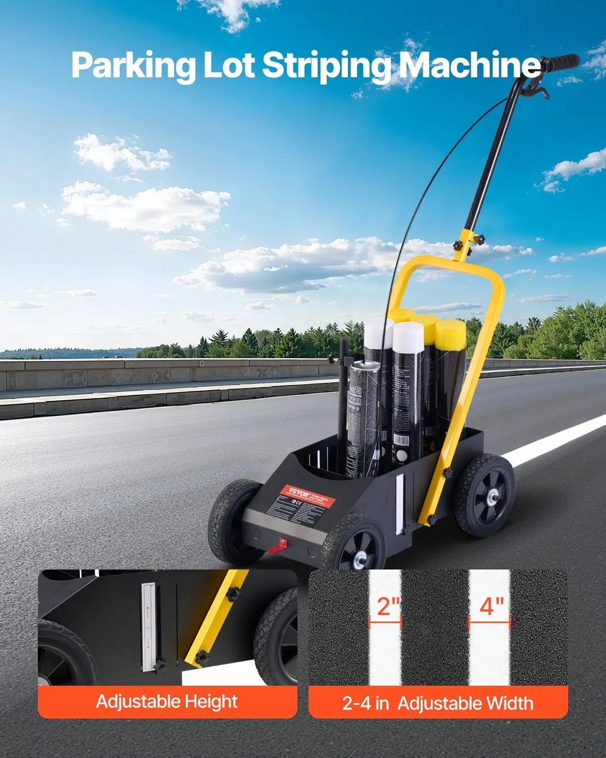 Striping Line Marking Machine 24 x 13 x 35.4 in 4-Wheel Striping Machine Black