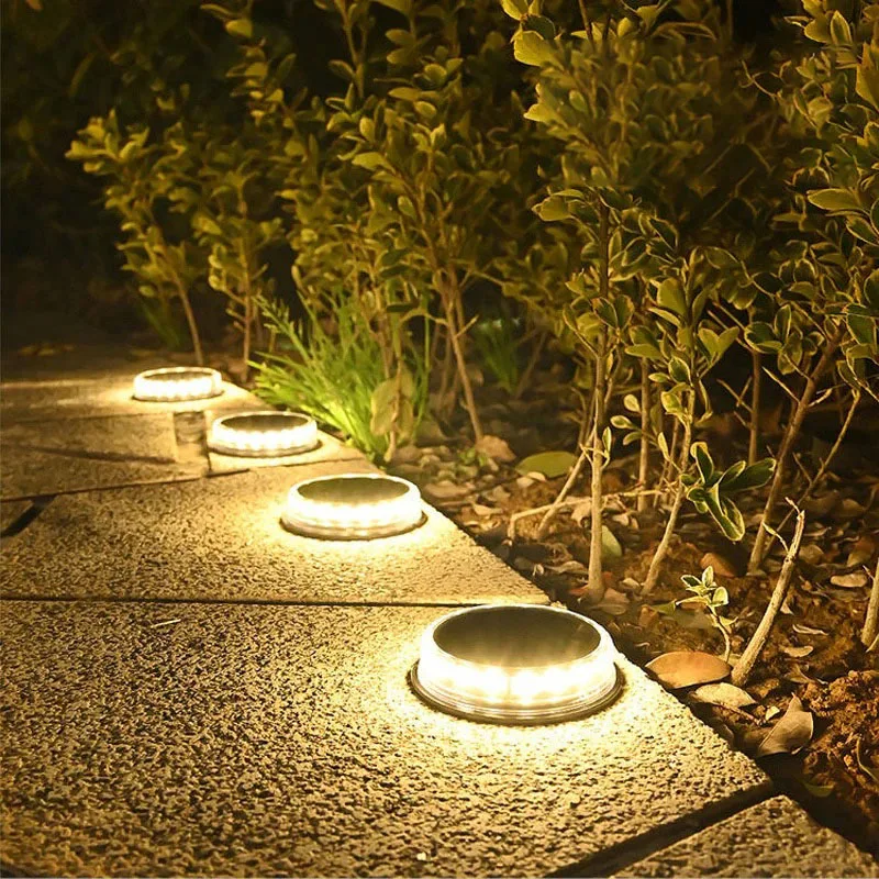 Solar LED Power Disk Light Outdoor Garden IP65 Waterproof for Ground Garden Lawn Pathway Patio Landscape Decoration