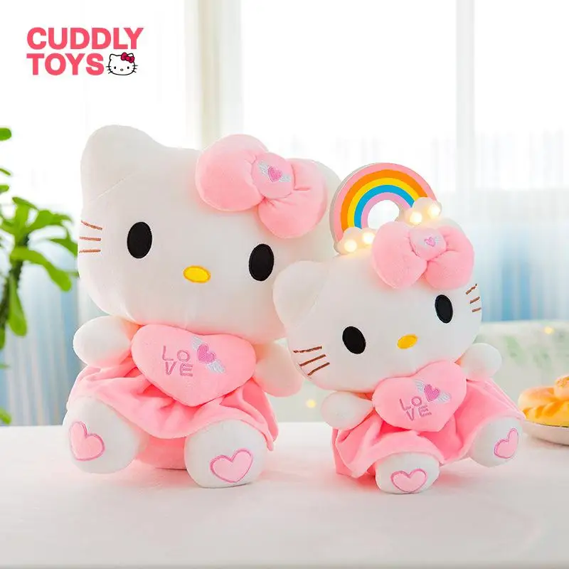 

Sanrio Plushie Kawaii Hello Kitty Plus Doll Toys Heart Hugging Pink Kitty Cartoon Animal Plush Pacify Toys for Baby Bed Gifts
