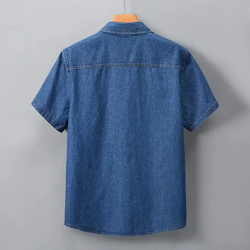 Classic Denim Wash Shirts For Men Short Sleeved Thin 100% Cotton Summer Quality Soft Comfortable Handsome Blue Camisas De Hombre