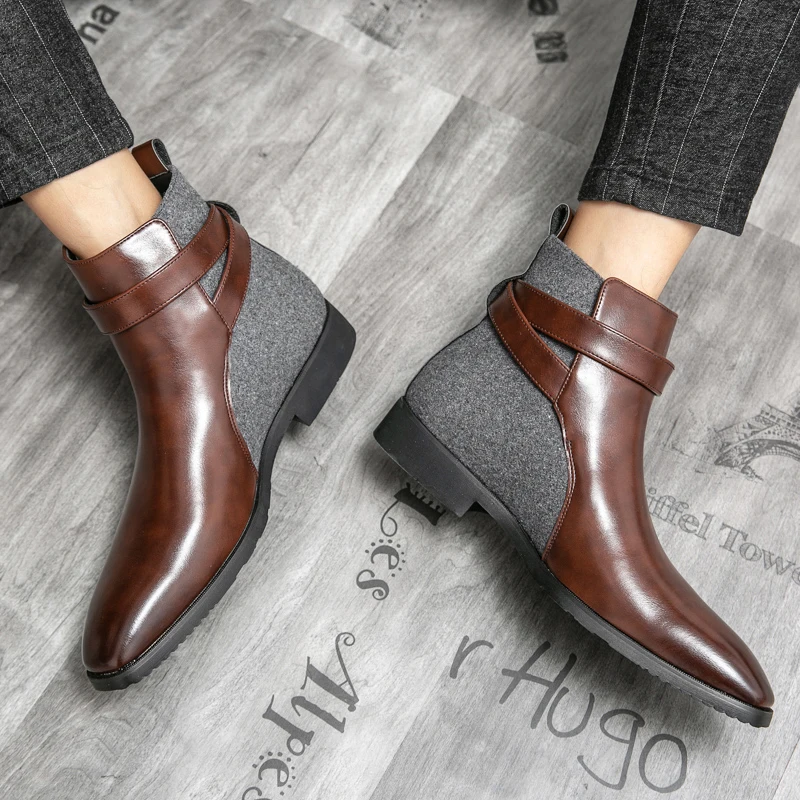 Elegant Gentleman High Top Chelsea Boots Branded Pointed Business Office Boots Fashionable Lightweight Slip-on Mens Casual Boots