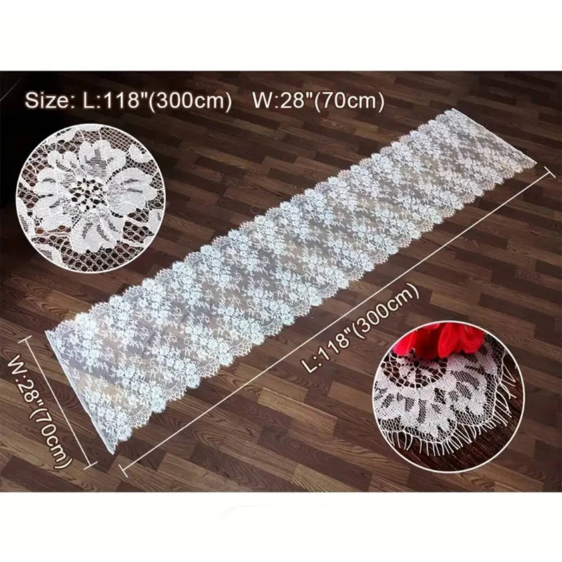 White Floral Lace Table Runners For Rustic Chic Wedding Reception Table Decor, Boho Wedding Bridal Shower Brithday Party Decor