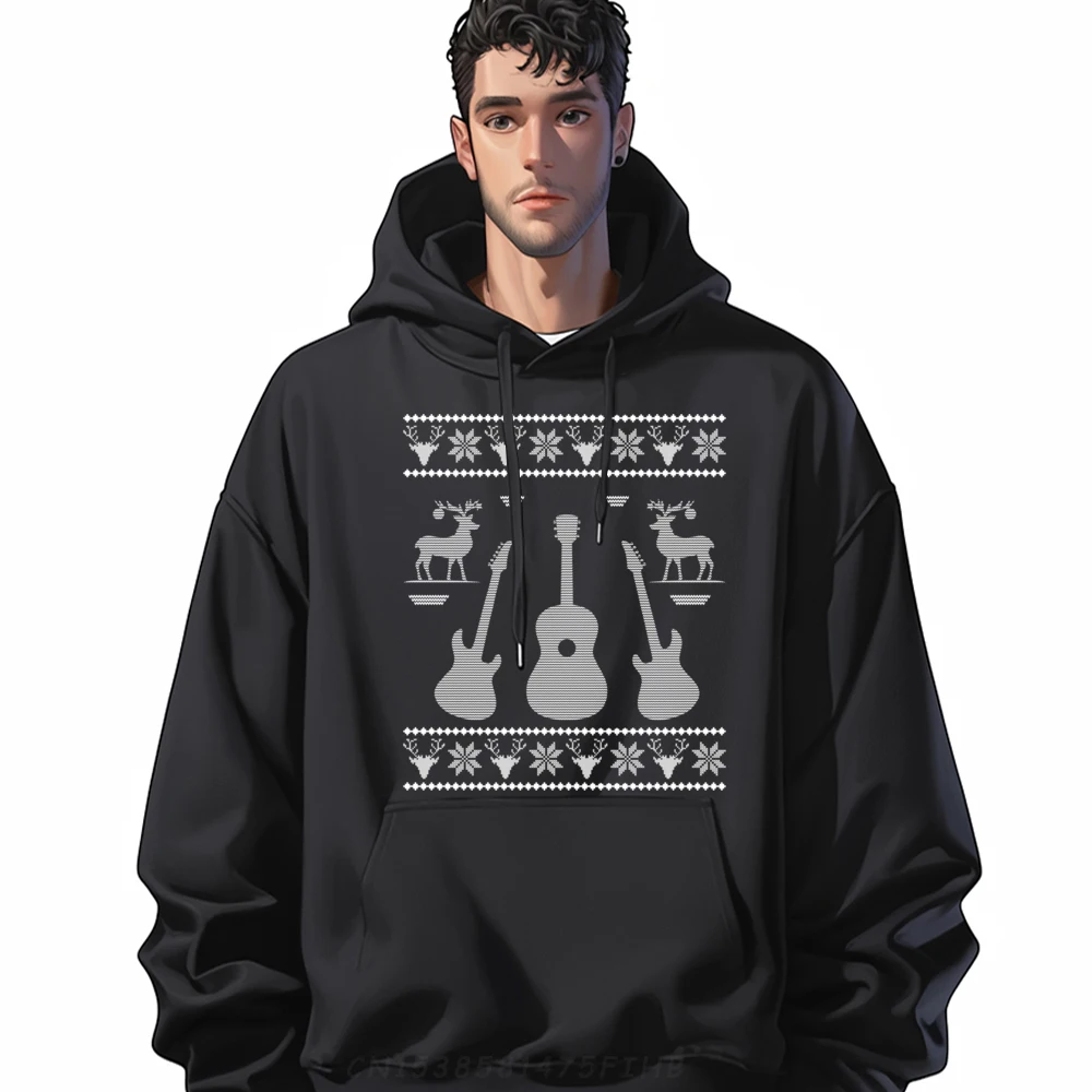 

Ugly Christmas Guitar Silhouette Reindeer Snowflakes Designer Hoodie Women Polyester Fiber Pullover Hoodies Hoodie