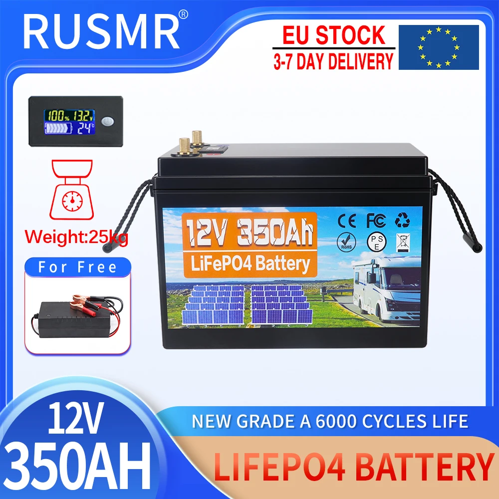 

12V 350Ah 300Ah LiFePO4 Battery Built-in BMS Lithium Iron Phosphate Cell 6000 Cycles For RV Campers Golf Cart Solar With Charger
