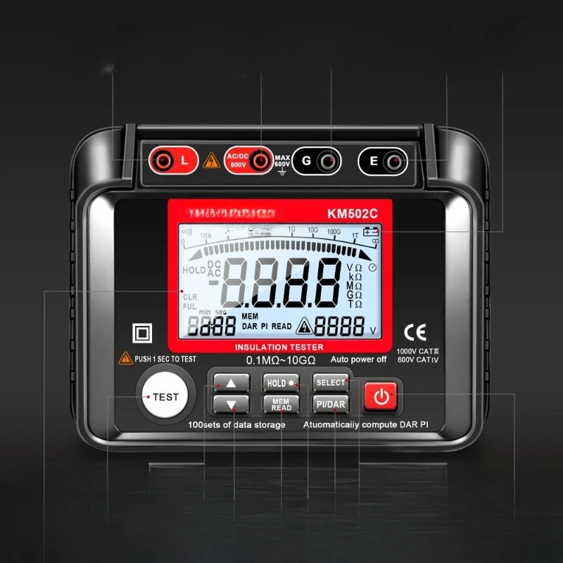 Insulation Resistance Tester KM502C KM511 0.1MΩ-10GΩ 1MΩ-200GΩ Megger With 100 Data Storage DAR PI Test Auto Range