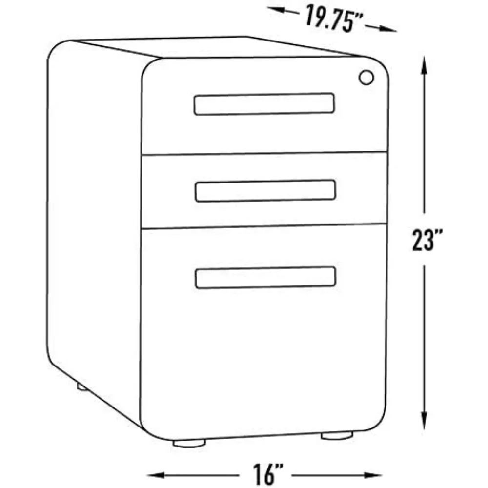 Laura Furniture Stockpile 3 Drawer File Cabinet with Lock - Under Office Desk Metal Filing Cabinet, Legal/Letter File