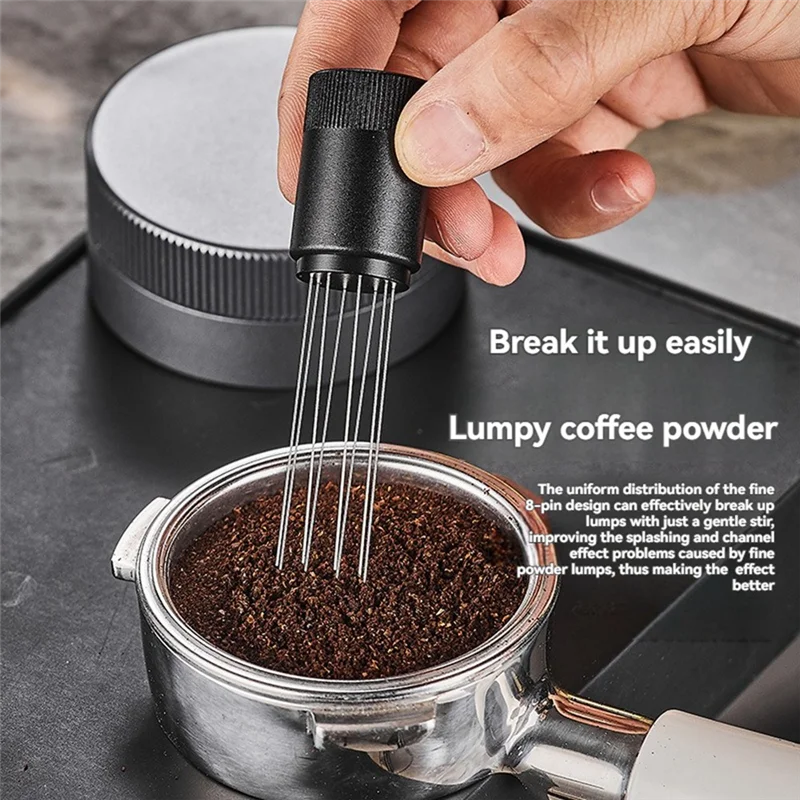 

A07R Coffee Powder Hand Tamper Distributor Coffee Stirrer Needle With Base Aluminum Alloy WDT Tool For Anti Slip Handle