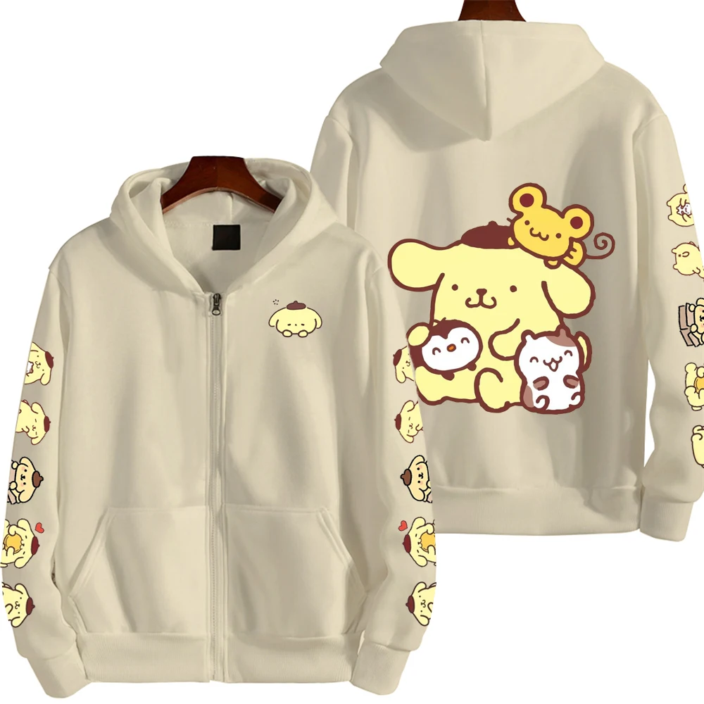 פום פום פורין קרטון אנימה חולצת רוכסן לנשים עם הודי 2025 אופנה חדשה לאביב ולסתיו בגדי ספורט לגברים זוגיים מעיל גדול