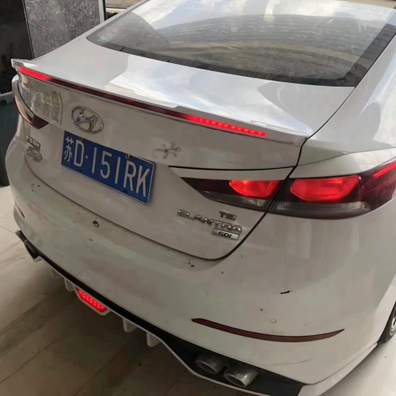 For Hyundai Elantra Spoiler 2016-2019 LED LIGHT ABS Material Car Rear Wing Primer Color Rear Spoiler