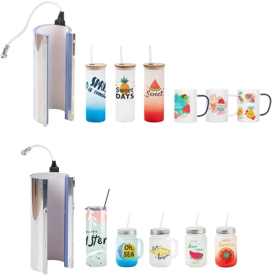 2 in 1 Pink Tumbler Heat Press Machine for 12、17、20、30 OZ Glass Stainless Steel Sublimation Skinny Straight Tumbler Mug