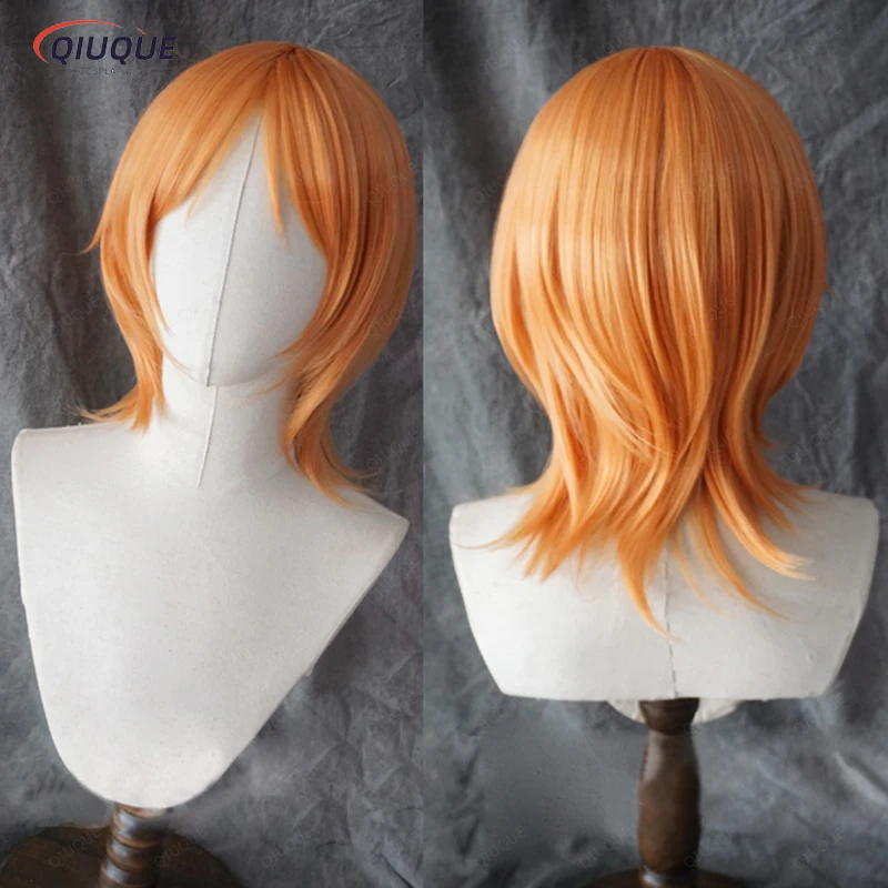 High Quality Anime  Nami Cosplay Wig Women Girls Short Orange Heat Resistant Synthetic Hair Wigs + Wig Cap